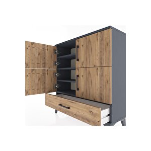Arges Şifonyer 4 Raflı Tek Çekmeceli 4 Kapaklı 88x30x96 Antrasit-çam
