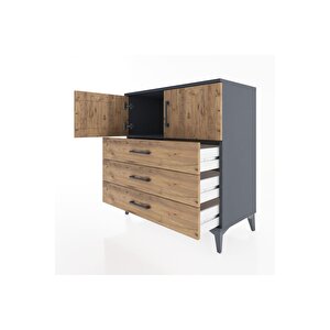 Hyperion Şifonyer Tek Raflı 3 Çekmeceli 2 Kapaklı 88x44x96 Antrasit-çam