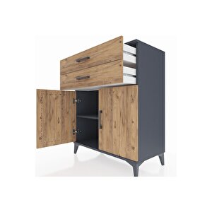 Hyperion Şifonyer Tek Raflı 2 Çekmeceli 2 Kapaklı 88x44x106 Antrasit-çam