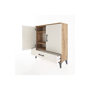 Arges Şifonyer 3 Raflı Tek Çekmeceli 2 Kapaklı 88x30x96 Çam-aytaşı