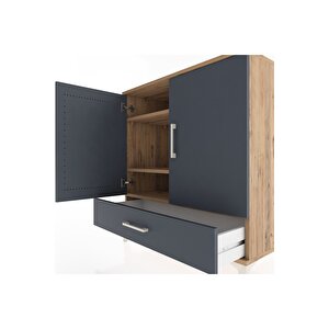 Hyperion Şifonyer 3 Raflı Tek Çekmeceli 2 Kapaklı 88x44x96 Çam-antrasit