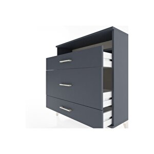 Arges Şifonyer Tek Raflı 3 Çekmeceli 88x30x96 Antrasit-antrasit