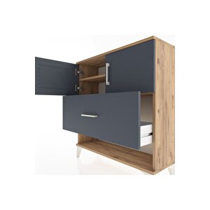 Arges Şifonyer 2 Raflı Tek Çekmeceli 2 Kapaklı 88x30x96 Çam-antrasit