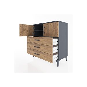 Hyperion Şifonyer 2 Raflı 3 Çekmeceli 2 Kapaklı 88x44x96 Antrasit-çam