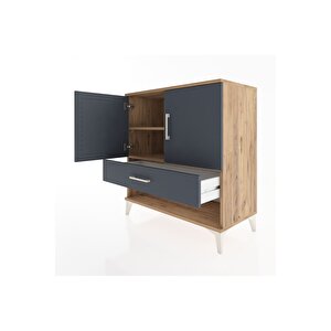 Hyperion Şifonyer 2 Raflı Tek Çekmeceli 2 Kapaklı 88x44x96 Çam-antrasit