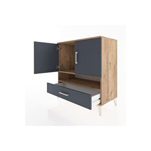 Hyperion Şifonyer 2 Raflı Tek Çekmeceli 2 Kapaklı 88x44x96 Çam-antrasit