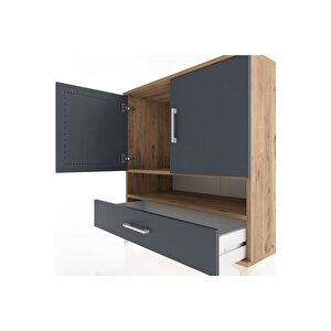 Hyperion Şifonyer 2 Raflı Tek Çekmeceli 2 Kapaklı 88x44x96 Çam-antrasit