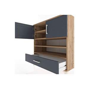 Hyperion Şifonyer 4 Raflı Tek Çekmeceli 2 Kapaklı 88x44x96 Çam-antrasit