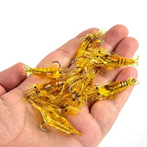 12 Adet Fosforlu Kancalı Silikon Karides Olta Yem Sahte Yapay İğneli Balık Yemi Sarı