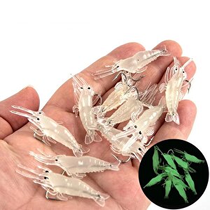 12 Adet Fosforlu Kancalı Silikon Karides Olta Yem Sahte Yapay İğneli Balık Yemi Beyaz