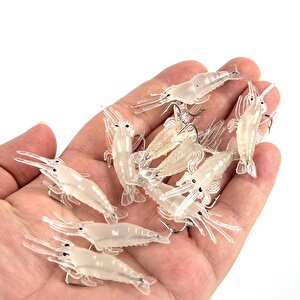 Valkyrie 12 Adet Fosforlu Kancalı Silikon Karides Olta Yem Sahte Yapay İğneli Balık Yemi Beyaz