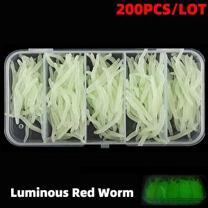 Valkyrie 200 Adet Kutulu Fosforlu 3,5cm Yapay Silikon Solucan Balık Yemi - Gerçekçi Görünüm - Parlayan Solucan 200 Adet