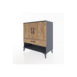 Hyperion Şifonyer 3 Raflı Tek Çekmeceli 2 Kapaklı 88x44x96 Antrasit-çam