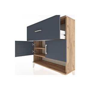 Arges Şifonyer 2 Raflı Tek Çekmeceli 2 Kapaklı 88x30x96 Çam-antrasit