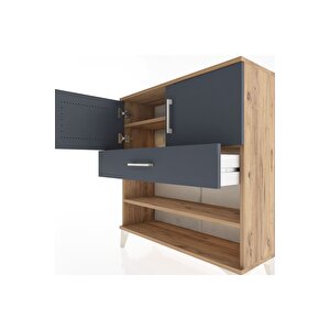 Arges Şifonyer 3 Raflı Tek Çekmeceli 2 Kapaklı 88x30x96 Çam-antrasit