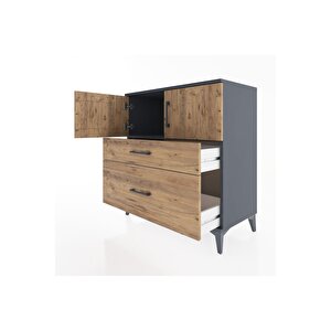 Hyperion Şifonyer Tek Raflı 2 Çekmeceli 2 Kapaklı 88x44x96 Antrasit-çam