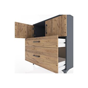 Hyperion Şifonyer Tek Raflı 2 Çekmeceli 2 Kapaklı 88x44x96 Antrasit-çam