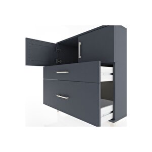 Hyperion Şifonyer Tek Raflı 2 Çekmeceli 2 Kapaklı 88x44x96 Antrasit-antrasit