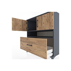 Hyperion Şifonyer 2 Raflı Tek Çekmeceli 2 Kapaklı 88x44x96 Antrasit-çam