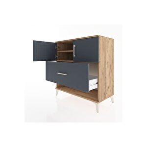 Hyperion Şifonyer 2 Raflı Tek Çekmeceli 2 Kapaklı 88x44x96 Çam-antrasit