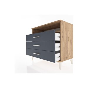 Hyperion Şifonyer Tek Raflı 3 Çekmeceli 88x44x80 Çam-antrasit