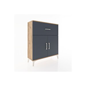 Arges Şifonyer Tek Raflı Tek Çekmeceli 2 Kapaklı 88x30x106 Çam-antrasit