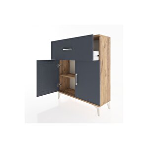 Arges Şifonyer Tek Raflı Tek Çekmeceli 2 Kapaklı 88x30x106 Çam-antrasit