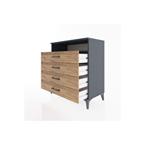Hyperion Şifonyer Tek Raflı 4 Çekmeceli 88x44x96 Antrasit-çam