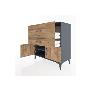 Hyperion Şifonyer Tek Raflı 2 Çekmeceli 2 Kapaklı 88x44x96 Antrasit-çam