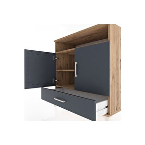 Hyperion Şifonyer 3 Raflı Tek Çekmeceli 2 Kapaklı 88x44x96 Çam-antrasit