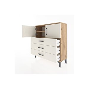 Arges Şifonyer 2 Raflı 3 Çekmeceli 2 Kapaklı 88x30x96 Çam-aytaşı