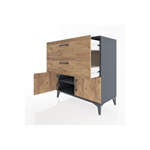 Hyperion Şifonyer Tek Raflı 2 Çekmeceli 2 Kapaklı 88x44x96 Antrasit-çam