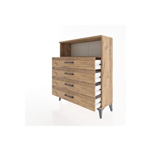 Arges Şifonyer Tek Raflı 4 Çekmeceli 88x30x106 Çam-çam