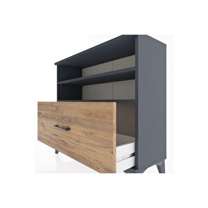 Arges Şifonyer 2 Raflı Tek Çekmeceli 88x30x80 Antrasit-çam