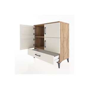 Hyperion Şifonyer 2 Raflı Tek Çekmeceli 4 Kapaklı 88x44x96 Çam-aytaşı