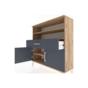 Arges Şifonyer 3 Raflı Tek Çekmeceli 2 Kapaklı 88x30x96 Çam-antrasit