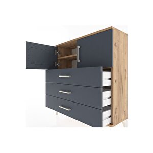 Arges Şifonyer 2 Raflı 3 Çekmeceli 2 Kapaklı 88x30x96 Çam-antrasit