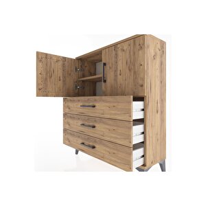 Arges Şifonyer 2 Raflı 3 Çekmeceli 2 Kapaklı 88x30x106 Çam-çam