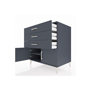 Kronos Şifonyer Tek Raflı 3 Çekmeceli 2 Kapaklı 88x59x96 Antrasit-antrasit