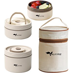 2 Gözlü Paslanmaz Çelik Isı Yalıtımlı Yemek Kabı Seti Çantalı 304 Steel 420ml + 550ml