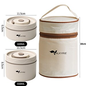 Valkyrie 2 Gözlü Paslanmaz Çelik Isı Yalıtımlı Yemek Kabı Seti Çantalı 304 Steel 420ml + 550ml