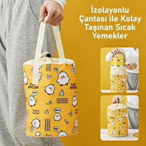 Valkyrie 4 Gözlü Çelik Penguen Desenli Sarı Termal Bento Kutusu Çocuklar İçin Şirin