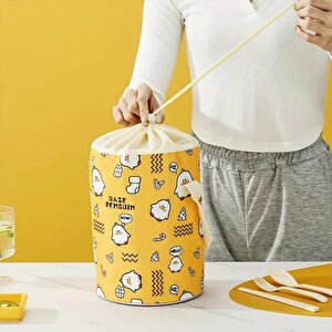 Valkyrie 4 Gözlü Çelik Penguen Desenli Sarı Termal Bento Kutusu Çocuklar İçin Şirin