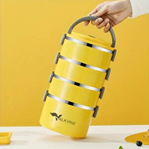 Valkyrie 4 Gözlü Çelik Penguen Desenli Sarı Termal Bento Kutusu Çocuklar İçin Şirin