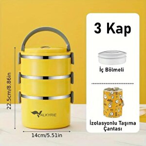 Valkyrie 3 Gözlü Çelik Penguen Desenli Sarı Termal Bento Kutusu Çocuklar İçin Şirin