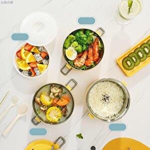 Valkyrie 3 Gözlü Çelik Penguen Desenli Sarı Termal Bento Kutusu Çocuklar İçin Şirin