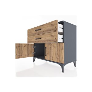 Hyperion Şifonyer 2 Çekmeceli 2 Kapaklı 88x44x80 Antrasit-çam