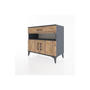 Hyperion Şifonyer Tek Raflı Tek Çekmeceli 2 Kapaklı 88x44x80 Antrasit-çam