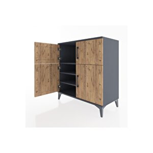 Hyperion Şifonyer 3 Raflı 4 Kapaklı 88x44x96 Antrasit-çam