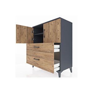 Hyperion Şifonyer 2 Raflı 2 Çekmeceli 2 Kapaklı 88x44x106 Antrasit-çam